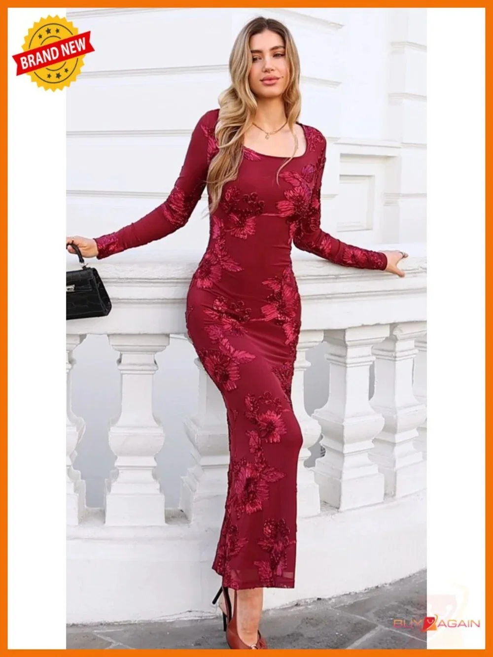 BTFBM Women's Long Sleeve Mesh Floral Mermaid Maxi Dress Wedding Guest